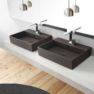 wall-mounted washbasin / rectangular / ceramic / contemporary