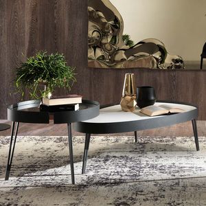 contemporary coffee table / glass / metal / marble