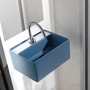wall-mounted hand basin / rectangular / ceramic / commercial