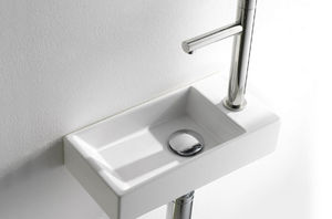 wall-mounted hand basin / rectangular / stainless steel
