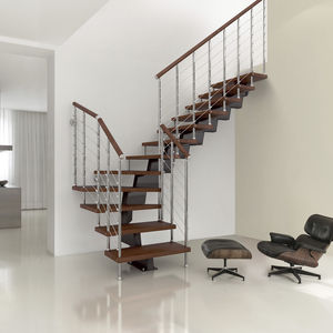 quarter-turn staircase / steel frame / wooden steps / without risers