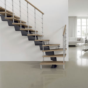 quarter-turn staircase / steel frame / wooden steps / without risers