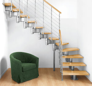 quarter-turn staircase / metal frame / wooden steps / without risers