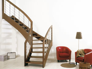 quarter-turn staircase / wooden frame / wooden steps / lateral stringer