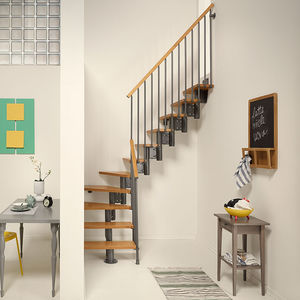 quarter-turn staircase / wooden steps / steel frame / without risers