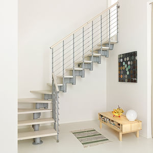 quarter-turn staircase / metal frame / wooden steps / without risers