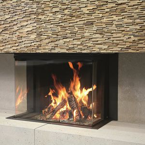 wood fireplace / contemporary / closed hearth / built-in