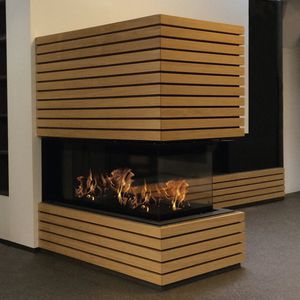 wood fireplace / contemporary / closed hearth / built-in