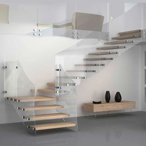 quarter-turn staircase / half-turn / glass frame / wooden steps
