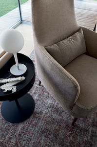 contemporary armchair / wooden / fabric / leather