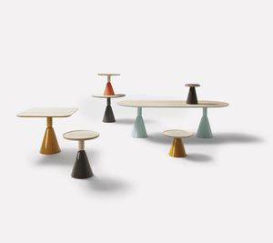 contemporary dining table / wooden / leather / oval