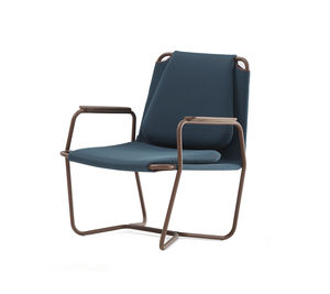 contemporary armchair / metal / sled base / gray