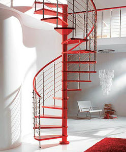 spiral staircase / wooden steps / metal frame / without risers