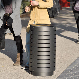 public trash can / stainless steel / with built-in ashtray / contemporary