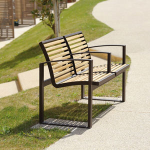 public bench / contemporary / wooden / metal