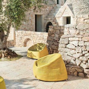 contemporary armchair / stainless steel / polyester / rope