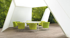 contemporary armchair / polyester / fabric / stainless steel