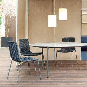 contemporary chair / upholstered / stackable / fabric