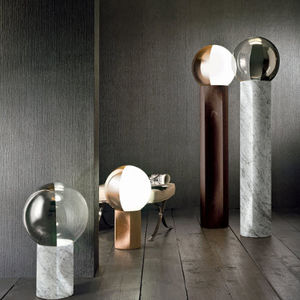 floor-standing lamp / contemporary / blown glass / oak