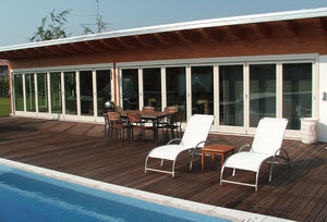 sliding and stacking patio door / folding / wooden / double-glazed
