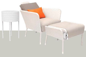 contemporary side table / glass / painted aluminum / resin wicker