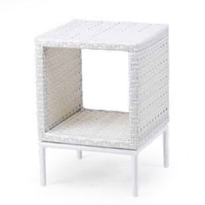 contemporary side table / painted aluminum / resin wicker / square
