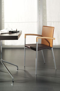 contemporary chair / molded plywood / stackable / with armrests