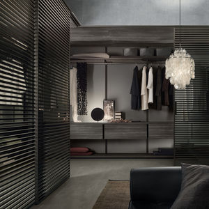 wall-mounted walk-in wardrobe / contemporary / wooden / glass