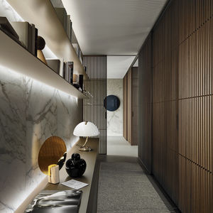 sliding door / aluminum / wooden / double