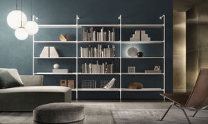 wall-mounted bookcase / contemporary / aluminum / glass
