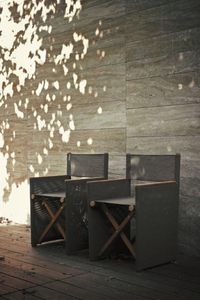 contemporary dining chair / fabric / teak / stainless steel