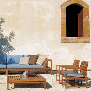 contemporary coffee table / teak / square / garden