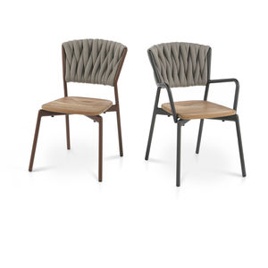 contemporary chair / with armrests / stackable / fabric