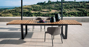 dining table / contemporary / teak / painted metal