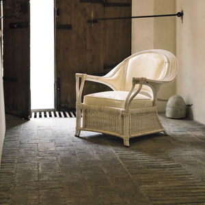 contemporary armchair / rattan / fabric / wicker