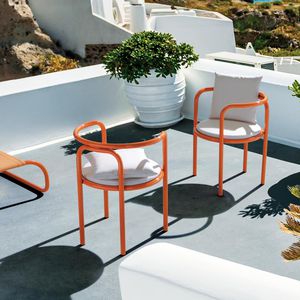 contemporary garden chair / with armrests / upholstered / steel