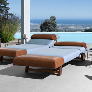 contemporary sun lounger / mahogany / leather / adjustable backrest