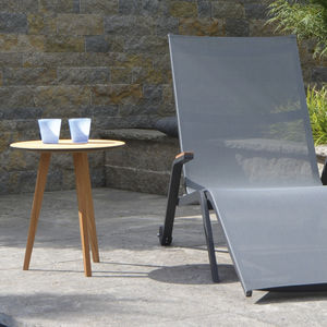 contemporary side table / teak / round / garden