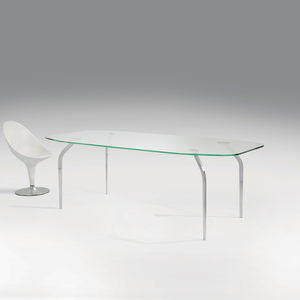contemporary table / tempered glass / stainless steel / rectangular