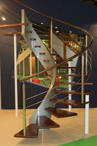 helical staircase / wooden steps / overhead / without risers