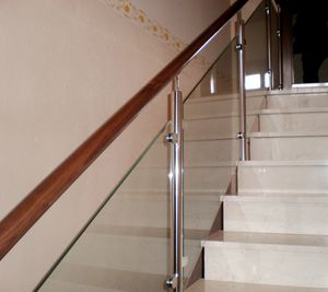 glass railing / wooden / with bars / indoor