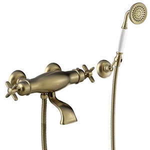 double-handle shower mixer tap / wall-mounted / chromed metal / thermostatic