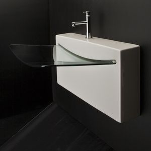 wall-mounted washbasin / porcelain / glass / contemporary