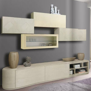 contemporary living room wall unit / wooden / lacquered wood