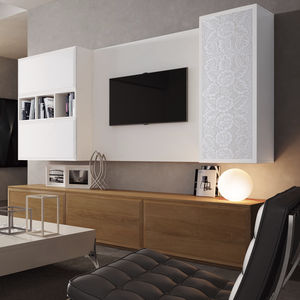 contemporary TV wall unit / wooden / lacquered wood