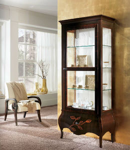 traditional display case / floor-standing / glass / lacquered wood