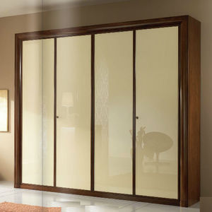 traditional wardrobe / wooden / glossy lacquered wood / sliding door