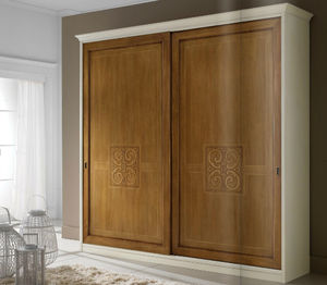 traditional wardrobe / wooden / lacquered wood / sliding door