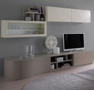 contemporary TV wall unit / wooden / lacquered wood