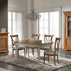 traditional dining table / lacquered wood / oval / rectangular